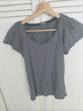 Jacob Scoop Neck Short Sleeve Tee in Charcoal Gray Stripe